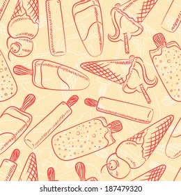 yellow summer seamless background with different ice cream. vector illustration