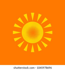Yellow summer sun isolated on orange background. Vector illustration
