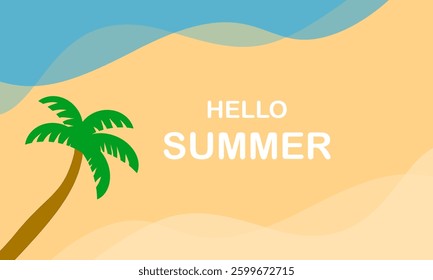 Yellow summer topicals background with coconut tree , vector illustration