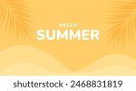 Yellow summer tropical background with tropical palm leaves. Minimal summer creative flat design. Vector illustration