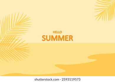 Yellow summer tropical background with tropical palm leaves. Minimal summer creative flat design. Vector illustration
