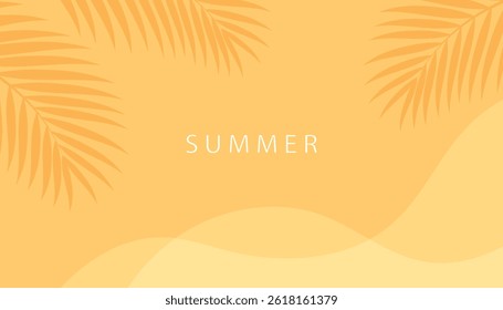 Yellow summer tropical background with palm leaves. Minimal flat design in bright color palette. Vector illustration perfect for vacation, beach, travel, and seasonal creative projects