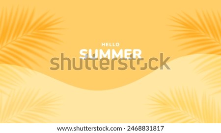 Yellow summer tropical background with tropical palm leaves. Minimal summer creative flat design. Vector illustration