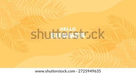 Yellow summer tropical background with tropical palm leaves. Minimal summer creative flat design. Vector illustration