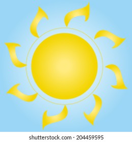 a yellow sun in a blue background