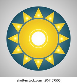 a yellow sun in a blue circle