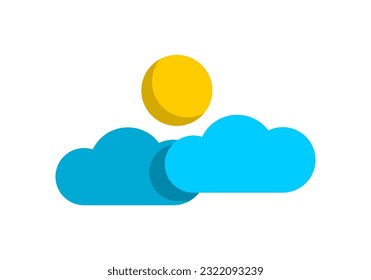 Sol amarillo con diseño vectorial plano de icono de garabato de cielo azul