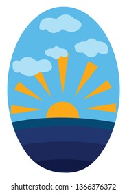 Sol amarelo com céu azul e ilustração do vetor de água azul profundo sobre fundo branco