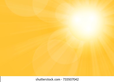 Yellow sun burst. White light rays on the sky