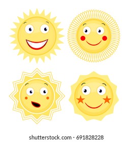 Yellow sun. Cartoon character. Vector.