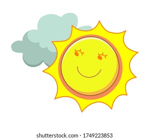 yellow sun with clouds icon, vector, eps 10