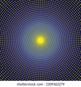 Yellow sun concept over blue background. Rotating lines around center.