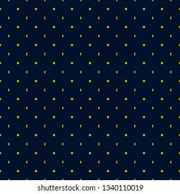 Yellow Sun And Crescent Moon Minimal Seamless Pattern On Dark Night. Vector Pattern Design Background.