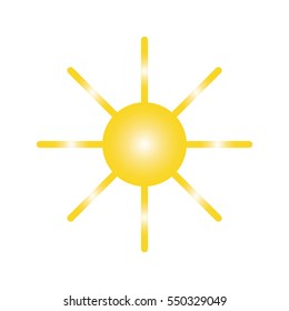 yellow sun and eight straight rays on white background of vector illustrations