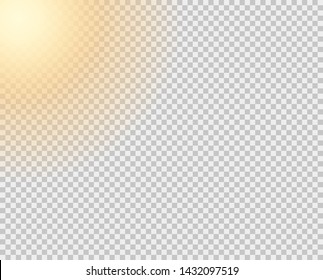 The yellow sun, a flash, a soft glow without departing rays. The vector element is isolated on a transparent background.