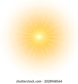 The yellow sun, a flash, a soft glow without departing rays. Star flashed with sparkles isolated on white background. Vector illustration of abstract yellow splash.