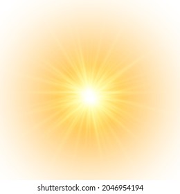 The yellow sun, a flash, a soft glow without departing rays. Star flashed with sparkles isolated on white background. Vector illustration of abstract yellow splash.