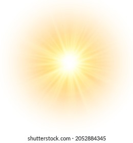 The yellow sun, a flash, a soft glow without departing rays. Star flashed with sparkles isolated on white background. Vector illustration of abstract yellow splash.