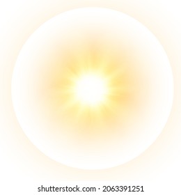 El sol amarillo, un destello, un resplandor suave sin salir de los rayos. Estrella salpicada de chispas aisladas sobre fondo blanco. Ilustración vectorial de la salpicadura amarilla abstracta.
