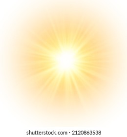 The yellow sun, a flash, a soft glow without departing rays. Star flashed with sparkles isolated on white background. Vector illustration of abstract yellow splash.