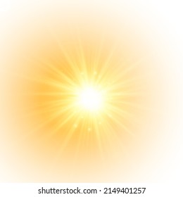 The yellow sun, a flash, a soft glow without departing rays. Star flashed with sparkles isolated on white background. Vector illustration of abstract yellow splash.