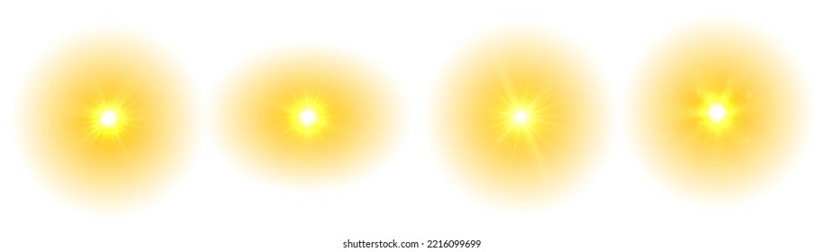 The yellow sun, a flash, a soft glow without departing rays. Orange summer sunlight burst. Summer sunburst. Shiny hot star lights, summer concept gold bright and vibrant color background. Vector