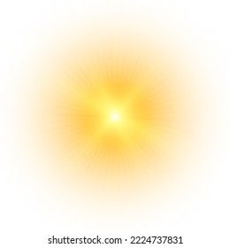 Yellow sun, a flash, a soft glow without departing rays. Star flashed with sparkles isolated on white background. Vector illustration of abstract yellow splash.