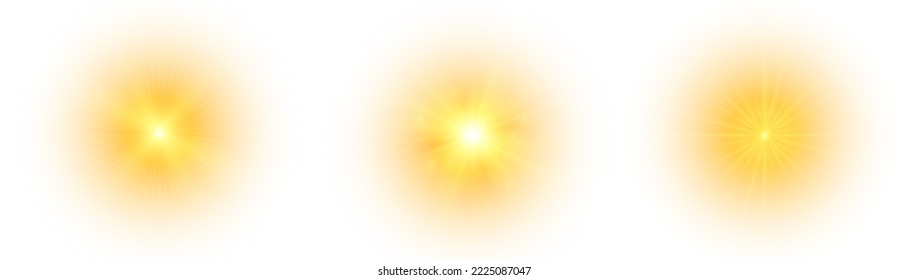 Yellow sun, a flash, a soft glow without departing rays. Star flashed with sparkles isolated on white background. Vector illustration of abstract yellow splash.