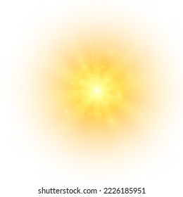 Yellow sun, a flash, a soft glow without departing rays. Star flashed with sparkles isolated on white background. Vector illustration of abstract yellow splash.