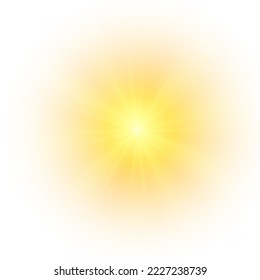 Yellow sun, a flash, a soft glow without departing rays. Star flashed with sparkles isolated on white background. Vector illustration of abstract yellow splash.
