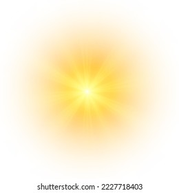 Yellow sun, a flash, a soft glow without departing rays. Star flashed with sparkles isolated on white background. Vector illustration of abstract yellow splash.