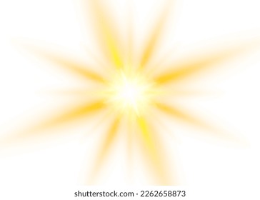 Yellow sun, a flash, a soft glow without departing rays. Star flashed with sparkles isolated on white background. Vector illustration of abstract yellow splash.