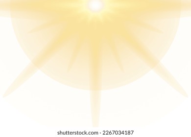 Gelbe Sonne, ein Blitz, ein weiches Licht ohne Rochen. Stern flatterte mit Funkeln einzeln auf weißem Hintergrund. Vektorgrafik abstrakter gelber Splash.