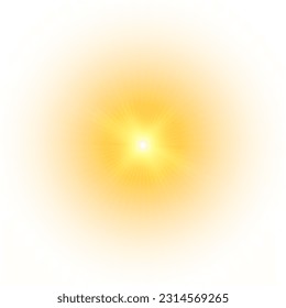 Yellow sun, a flash, a soft glow without departing rays. Star flashed with sparkles isolated on white background. Vector illustration of abstract yellow splash.