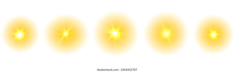 The yellow sun, a flash, a soft glow without departing rays. Star flashed with sparkles isolated on white background. Yellow splash. Vector illustration of abstract yellow burst.