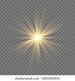 Yellow sun, a flash, a soft glow without departing rays. Star flashed with sparkles isolated on white background. Vector illustration of abstract yellow splash.