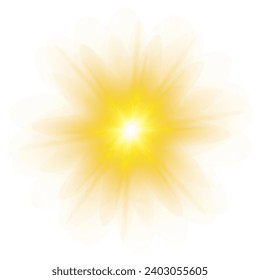 Yellow sun, a flash, a soft glow without departing rays. Star flashed with sparkles isolated on white background. Vector illustration of abstract yellow splash.