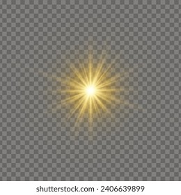 Yellow sun, a flash, a soft glow without departing rays. Star flashed with sparkles isolated on white background. Vector illustration of abstract yellow splash.