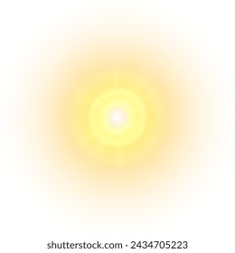 Sol amarillo, destello, brillo suave. La estrella brillaba con luz sobre un fondo blanco. Ilustración vectorial de salpicadura amarilla abstracta.
