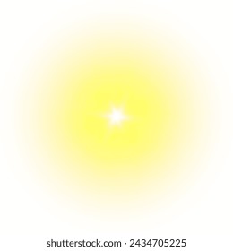 Gelbe Sonne, blitzen, weiches Leuchten. Der Stern blinkte mit Licht auf weißem Hintergrund. Vektor-Illustration des abstrakten gelben Spritzes.
