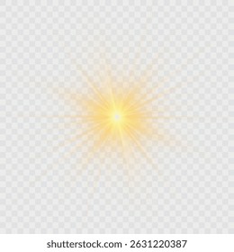 Yellow sun, a flash, a soft glow without departing rays. Star flashed with sparkles isolated on white background. Vector illustration of abstract yellow splash.