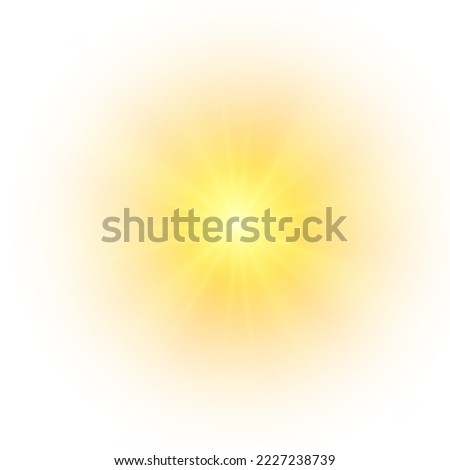 Yellow sun, a flash, a soft glow without departing rays. Star flashed with sparkles isolated on white background. Vector illustration of abstract yellow splash.