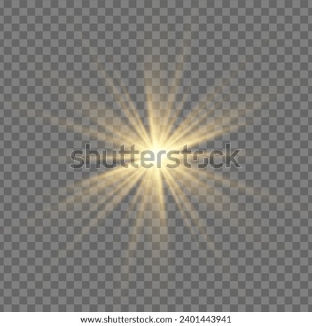 Yellow sun, a flash, a soft glow without departing rays. Star flashed with sparkles isolated on white background. Vector illustration of abstract yellow splash.