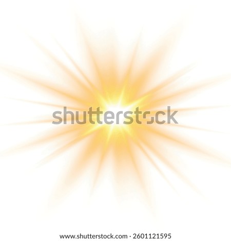 Yellow sun, a flash, a soft glow without departing rays. Star flashed with sparkles isolated on white background. Vector illustration of abstract yellow splash.