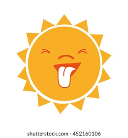 Yellow sun funny cartoon, isolated flat icon vector illustration graphic.