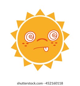 Yellow sun funny cartoon, isolated flat icon vector illustration graphic.