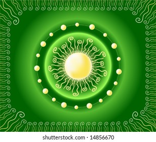 Yellow sun in the green background