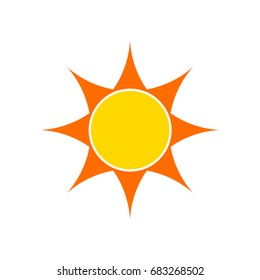 Yellow sun icon in flat design. Vector illustration. Symbol of the sun, isolated on white background
