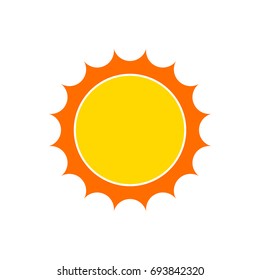 Yellow sun icon in flat design. Vector illustration. Symbol of the sun, isolated on white background