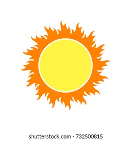 Yellow sun icon in flat design. Vector illustration. Symbol of the sun, isolated on white background